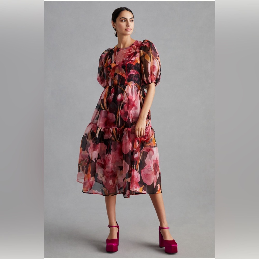 Anthropologie Organza Puff Sleeve Dress